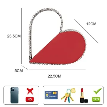 Cute Mini Heart Shape Evening Clutch Bag, Rhinestone Diamond Frame Wedding Party Purse Handbag for Women (red)