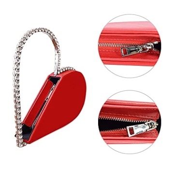 Cute Mini Heart Shape Evening Clutch Bag, Rhinestone Diamond Frame Wedding Party Purse Handbag for Women (red)