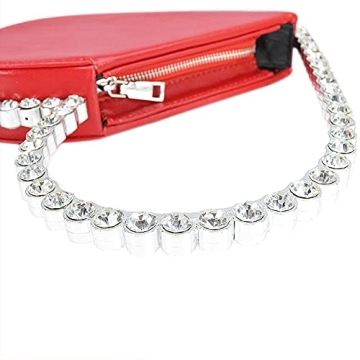 Cute Mini Heart Shape Evening Clutch Bag, Rhinestone Diamond Frame Wedding Party Purse Handbag for Women (red)