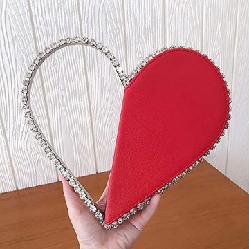 Cute Mini Heart Shape Evening Clutch Bag, Rhinestone Diamond Frame Wedding Party Purse Handbag for Women (red)
