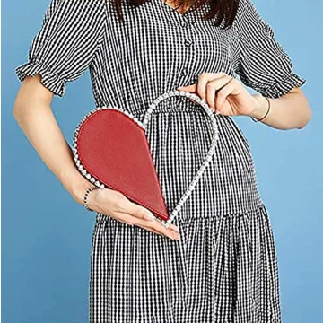 Cute Mini Heart Shape Evening Clutch Bag, Rhinestone Diamond Frame Wedding Party Purse Handbag for Women (red)
