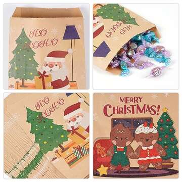 Kolewo4ever 240 Pieces Christmas Kraft Treat Bags Holiday Bags With Xmas Tree Santa Claus, Elk Prints Christmas Goodies Snack Gift Bags Red Green Candy Buffet Paper Bags for Christmas Holiday，6 Styles