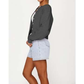 Cioatin Women Y2K Open Front Button Down Crop Sweater Cardigan Long Sleeve Lightweight Knit Pullover Fall Outfits Tops Dark Gray