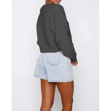 Cioatin Women Y2K Open Front Button Down Crop Sweater Cardigan Long Sleeve Lightweight Knit Pullover Fall Outfits Tops Dark Gray