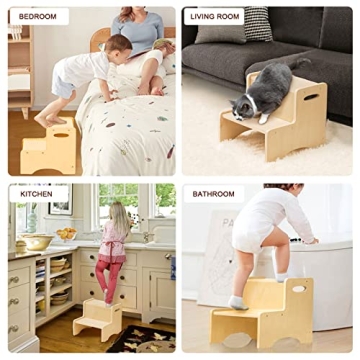 WOOD CITY Wooden Toddler Step Stool for Safe Independence