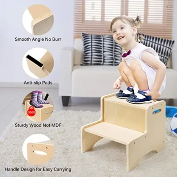 WOOD CITY Wooden Toddler Step Stool for Safe Independence