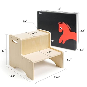 WOOD CITY Wooden Toddler Step Stool for Safe Independence