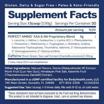 BodyHealth PerfectAmino Powder - BCAA & EAA for Lean Muscle & Recovery - 30 Servings