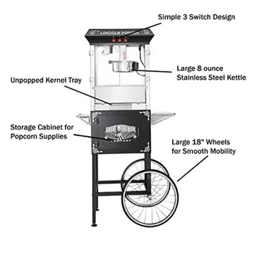 Lincoln Popcorn Machine with Cart for Parties and Home Use
