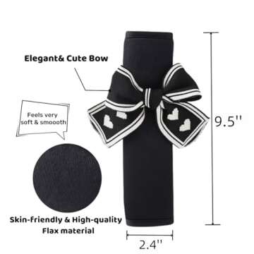 Zigihos Seat Belt Cover Pad,Cute Bow Seatbelt Covers,2Packs & 4Packs Car Seat Strap Pads, Seatbelt Cushion,Seat Belt Cover for Women (Black,2)