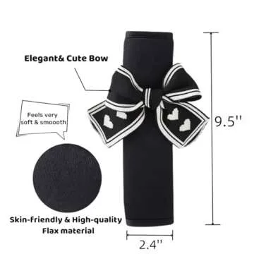 Zigihos Seat Belt Cover Pad,Cute Bow Seatbelt Covers,2Packs & 4Packs Car Seat Strap Pads, Seatbelt Cushion,Seat Belt Cover for Women (Black,2)