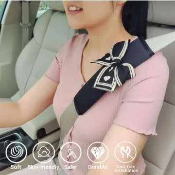 Zigihos Seat Belt Cover Pad,Cute Bow Seatbelt Covers,2Packs & 4Packs Car Seat Strap Pads, Seatbelt Cushion,Seat Belt Cover for Women (Black,2)