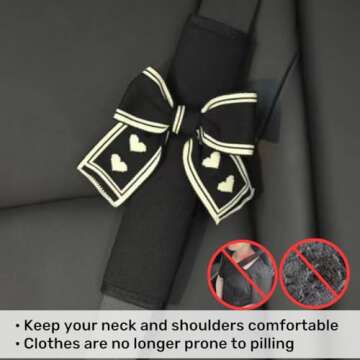 Zigihos Seat Belt Cover Pad,Cute Bow Seatbelt Covers,2Packs & 4Packs Car Seat Strap Pads, Seatbelt Cushion,Seat Belt Cover for Women (Black,2)