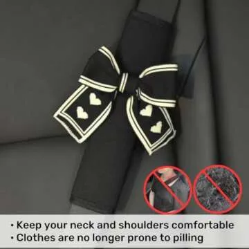 Zigihos Seat Belt Cover Pad,Cute Bow Seatbelt Covers,2Packs & 4Packs Car Seat Strap Pads, Seatbelt Cushion,Seat Belt Cover for Women (Black,2)