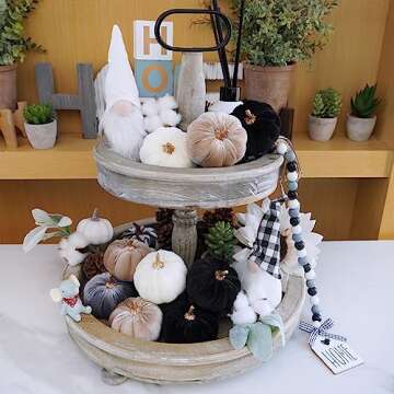 Winlyn 12 Pcs Small Assorted Faux Velvet Pumpkins Decorative Fabric Pumpkins in White Black Gray Taupe Foam Pumpkins 3" for Farmhouse Fall Wedding Thanksgiving Halloween Table Centerpiece Mantel Décor