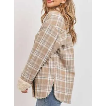 Dokotoo Winter Jackets for Women Warm Thick Fleece Lined Plaid Jacket Teddy Bear Button Down Sherpa ...