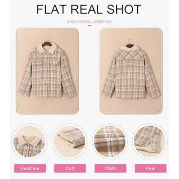Dokotoo Winter Jackets for Women Warm Thick Fleece Lined Plaid Jacket Teddy Bear Button Down Sherpa Fluffy Long Sleeve Shacket Flannel Shirts Cute Fall Coat Outwear Small Khaki