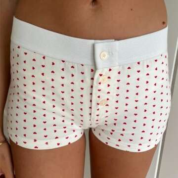 NUFIWI Women Lounge Shorts Button Floral Print Y2k Low Rise Sexy Micro Shorts Slim Fit Pajama Bottoms Cute Sleep Shorts(Buttons Hearts,M)