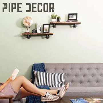 Pipe DÉCOR Industrial Pipe Shelf Brackets 4 Pack, Authentic Pipe Plumbing Fittings and Pieces, Wall...