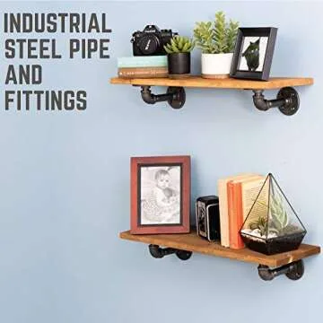 Pipe DÉCOR Industrial Pipe Shelf Brackets 4 Pack, Authentic Pipe Plumbing Fittings and Pieces, Wall Mounted Double Flange Floating Shelves, Rustic Bracket Set for Vintage Shelving Decor (4 Inch)