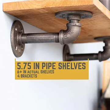 Pipe DÉCOR Industrial Pipe Shelf Brackets 4 Pack, Authentic Pipe Plumbing Fittings and Pieces, Wall Mounted Double Flange Floating Shelves, Rustic Bracket Set for Vintage Shelving Decor (4 Inch)