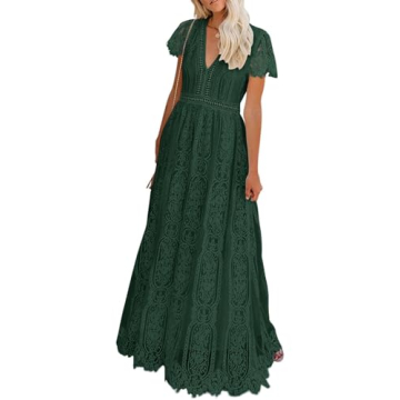 MEROKEETY Women's 2024 V Neck Short Sleeve Floral Lace Wedding Dress Bridesmaid Cocktail Party Maxi ...