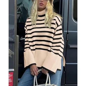 BTFBM Women's Oversized Turtleneck Knit Sweater