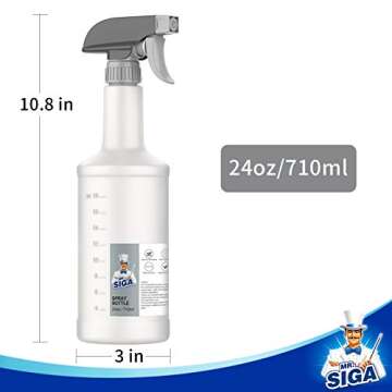 MR.SIGA 24 oz Empty Plastic Spray Bottles for Cleaning Solutions, Heavy Duty Household Reusable Spray Bottles with Measurements and Adjustable Leak Proof Nozzle, 3 Pack