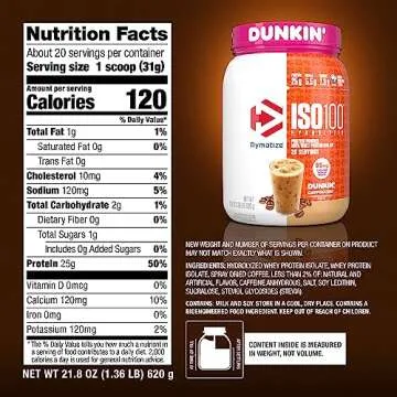 Dymatize ISO100 Whey Protein Powder Dunkin' Cappuccino Flavor