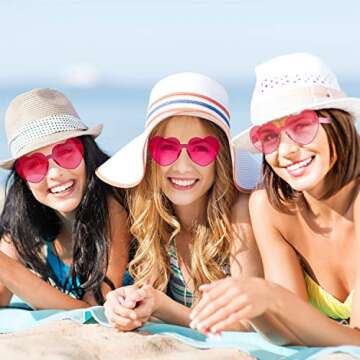 Maxdot 2 Pieces Heart Shape Rimless Sunglasses Transparent Candy Color Frameless Glasses Love Eyewear (Rose Red, Pink)