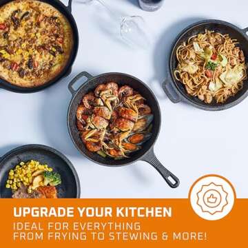 Bruntmor Pre Seasoned 6 pcs Pots And Pans Set - Double Dutch Oven Crockpot - Cooking Set - Cast Iron Skillets and Square Grill Pan with Lid - Outdoor Camping Cookware - Kitchen Accessories