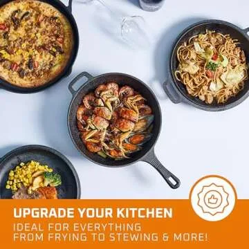 Bruntmor Pre Seasoned 6 pcs Pots And Pans Set - Double Dutch Oven Crockpot - Cooking Set - Cast Iron Skillets and Square Grill Pan with Lid - Outdoor Camping Cookware - Kitchen Accessories