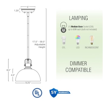 Kira Home Belle 9" Industrial Pendant Light with Adjustable Length