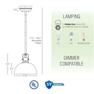 Kira Home Belle 9" Industrial Pendant Light with Adjustable Length
