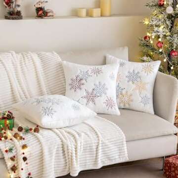 MIULEE Pack of 2 Christmas Decorative Throw Pillow Covers Soft Faux Fur Pillow Cases with Embroidery Snowflake Winter Cute Pillowcases Holiday Decor for Couch Sofa Bedroom, 20 x 20 Inch, Red