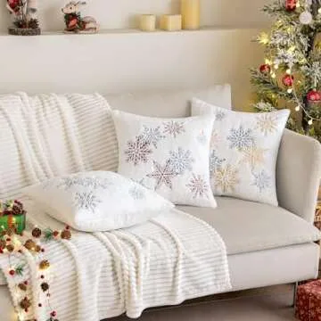 MIULEE Pack of 2 Christmas Decorative Throw Pillow Covers Soft Faux Fur Pillow Cases with Embroidery Snowflake Winter Cute Pillowcases Holiday Decor for Couch Sofa Bedroom, 20 x 20 Inch, Red