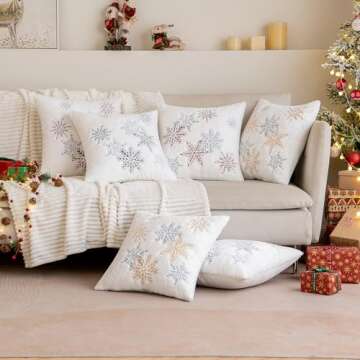 MIULEE Pack of 2 Christmas Decorative Throw Pillow Covers Soft Faux Fur Pillow Cases with Embroidery Snowflake Winter Cute Pillowcases Holiday Decor for Couch Sofa Bedroom, 20 x 20 Inch, Red