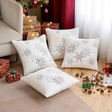 MIULEE Pack of 2 Christmas Decorative Throw Pillow Covers Soft Faux Fur Pillow Cases with Embroidery Snowflake Winter Cute Pillowcases Holiday Decor for Couch Sofa Bedroom, 20 x 20 Inch, Red