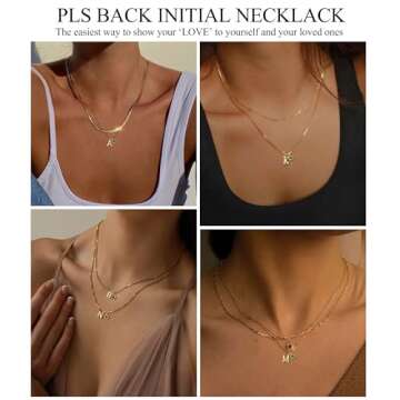 Initial Necklaces for Women, 14k Gold Plated Necklace Dainty Gold Letter Choker Necklaces, Cute Lett...