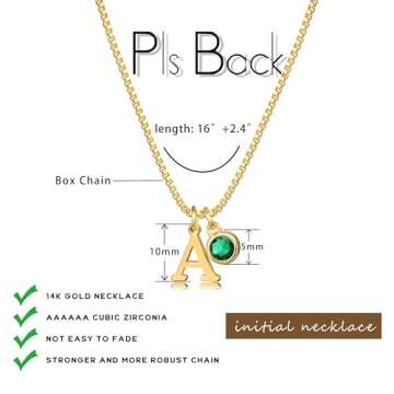 Initial Necklaces for Women, 14k Gold Plated Necklace Dainty Gold Letter Choker Necklaces, Cute Letter Necklace Green Pendant Necklace Gold Necklace for Women Jewelry Gifts（A,Green)