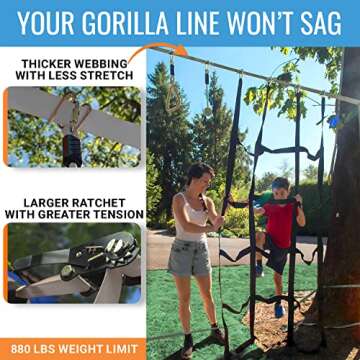 Ninja Warrior Obstacle Course for Kids – 2 x 60 ft, 880 lbs Capacity, 13 Weatherproof Obstacles, Bottom Line, Traverse Rings, Monkey Net – Easy Setup on Trees or Posts for Outdoor Fun