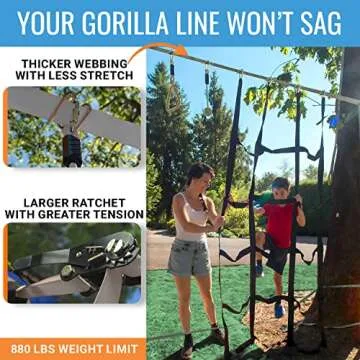 Ninja Warrior Obstacle Course for Kids – 2 x 60 ft, 880 lbs Capacity, 13 Weatherproof Obstacles, Bottom Line, Traverse Rings, Monkey Net – Easy Setup on Trees or Posts for Outdoor Fun