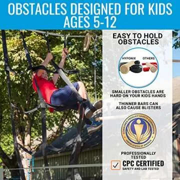 Ninja Warrior Obstacle Course for Kids – 2 x 60 ft, 880 lbs Capacity, 13 Weatherproof Obstacles, Bottom Line, Traverse Rings, Monkey Net – Easy Setup on Trees or Posts for Outdoor Fun