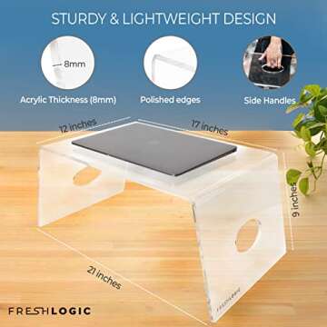 Acrylic Bed Tray with Handles - Clear Laptop Stand for Bed - Computer Lap Desk for Reading, Eating, Writing - Mobile Lucite Table for Bed, Couch or Sofa - 21" x 12" x 9"
