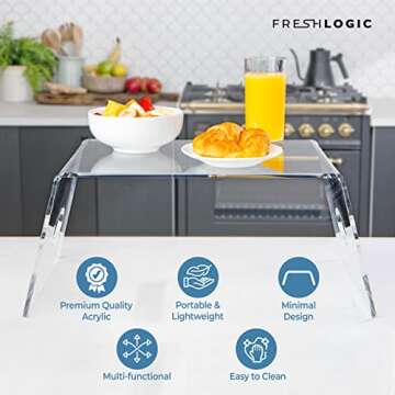 Acrylic Bed Tray with Handles - Clear Laptop Stand for Bed - Computer Lap Desk for Reading, Eating, Writing - Mobile Lucite Table for Bed, Couch or Sofa - 21" x 12" x 9"