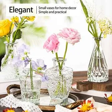 PURVONNIE Vintage Small Vases for Flowers Set of 10, Mini Bud Vases for Flowers,Clear Small Vases in Bulk for Centerpieces Decorations,Wedding Party Home Coffee Table Flower Decor (Clear)