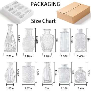 PURVONNIE Vintage Small Vases for Flowers Set of 10, Mini Bud Vases for Flowers,Clear Small Vases in Bulk for Centerpieces Decorations,Wedding Party Home Coffee Table Flower Decor (Clear)