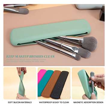 2 Pack Makeup Brush Holder Kit - Brush Bubble Silicone Makeup Brush Covers & Bag, Cosmetic Bag Travel Portable Brush Organizer Waterproof Dustproof Easy to Clean Makeup Tools Protector (Mint Green)