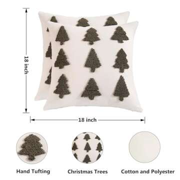 Tosleo Christmas Embroidered Pillow Covers 18 x 18 inch Set of 2 Dark Green Multiple Christmas Trees Throw Pillow Cover Christmas Party Decor Winter Holiday 3D Cushion Case