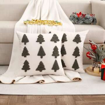Tosleo Christmas Embroidered Pillow Covers 18 x 18 inch Set of 2 Dark Green Multiple Christmas Trees Throw Pillow Cover Christmas Party Decor Winter Holiday 3D Cushion Case